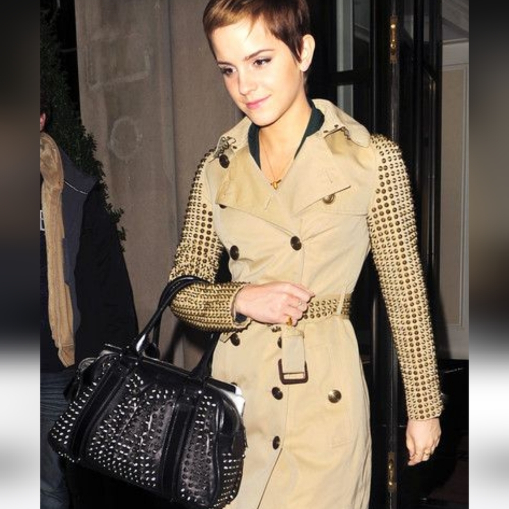 BURBERRY prorsum S 38IT 2 4 spikes studded Silver hardware khaki gabardine Italy - Picture 3 of 9